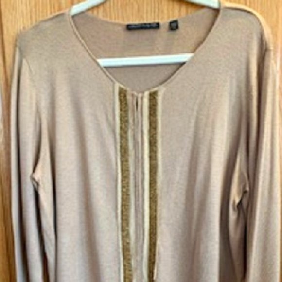 Pamela Dennis 75% Silk/25% Cashmere Beige Lightweight Sweater Cardigan Sz: XL - Picture 1 of 6